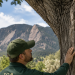 ISA Certified Arborist inspecting a mature tree in Boulder County, Colorado